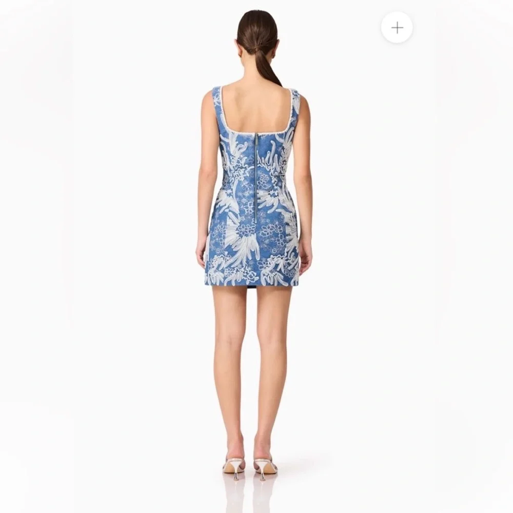 elliatt anneliese blue denim pearl & ribbon embroidered mini dress large NEW - Picture 4 of 12